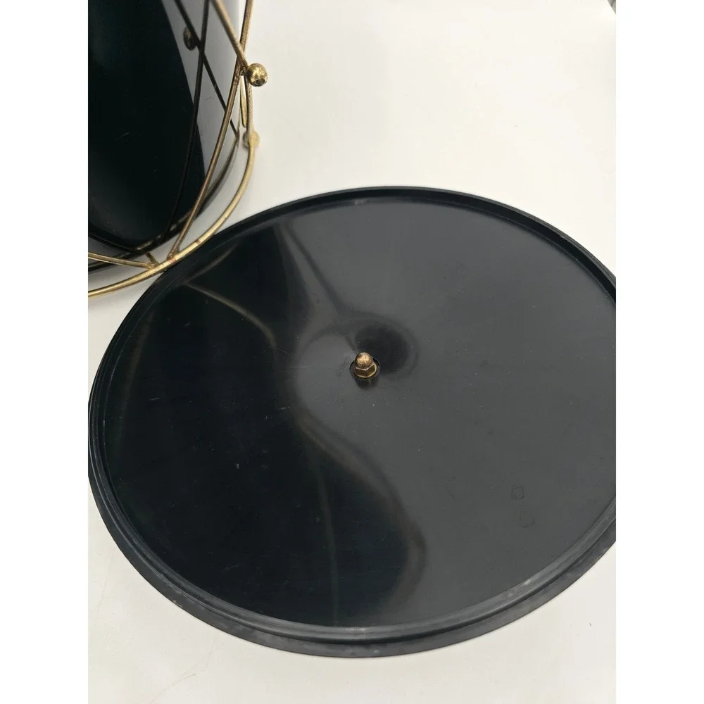 Vintage American Thermos 3940 Ice Bucket Black Gold Metal Wire Drum Frame MCM